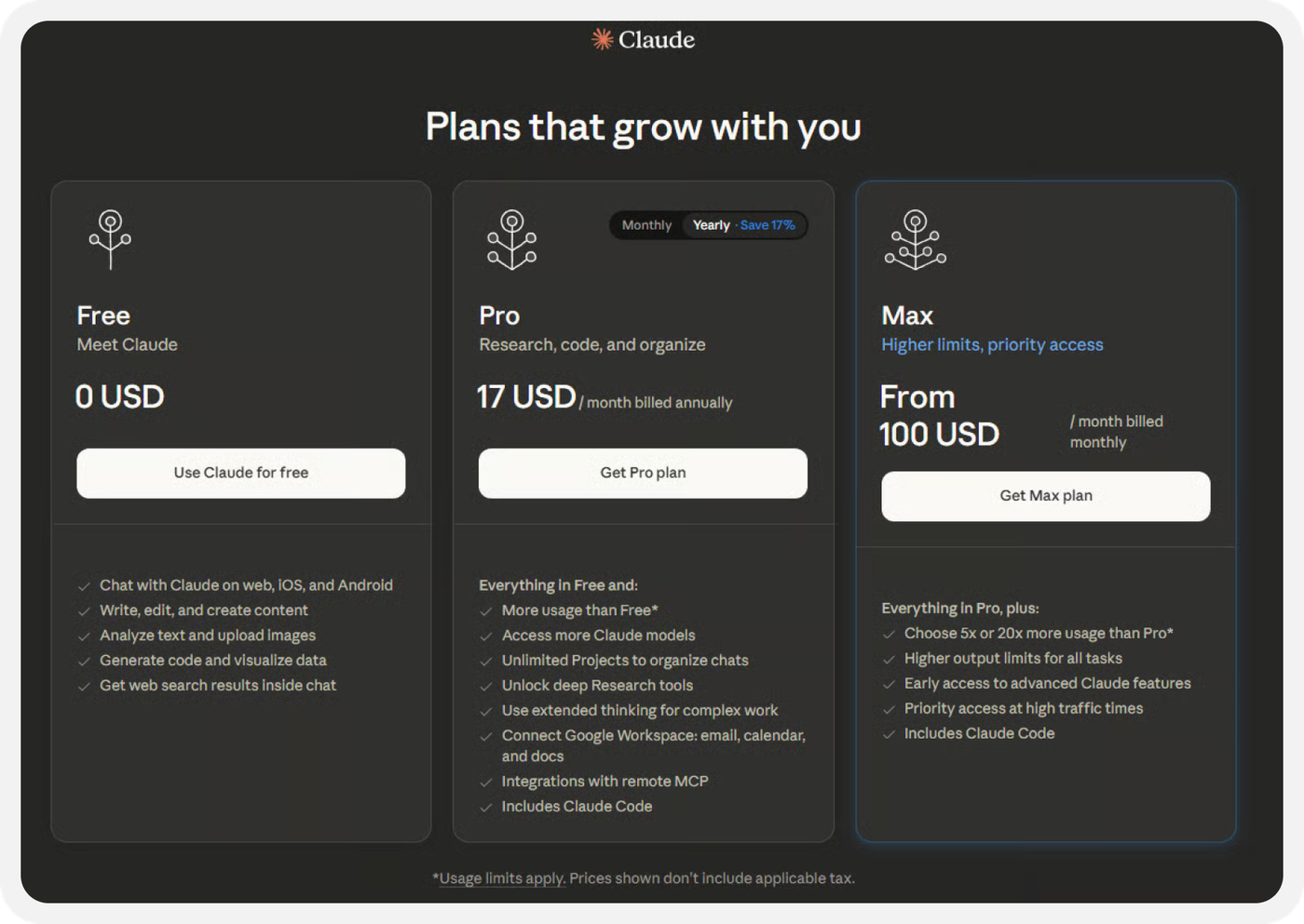 Claude: тарифы