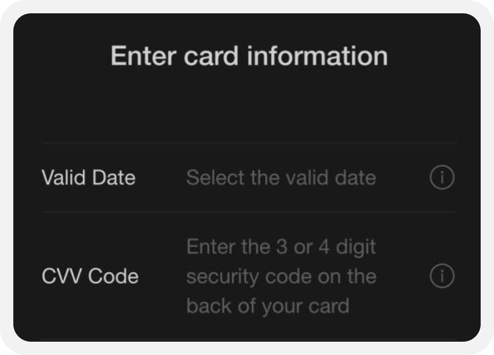 Apple Wallet: ввод данных карты